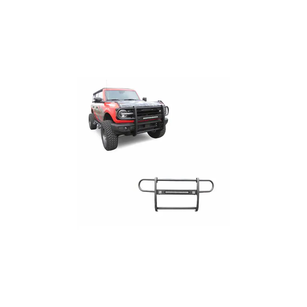 Beacon Grille Guard w/ Lights - Black Steel - BLKBGFB21